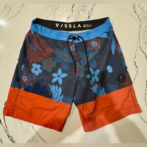 VISSLA Men's Floral Board Shorts - Blue and Red